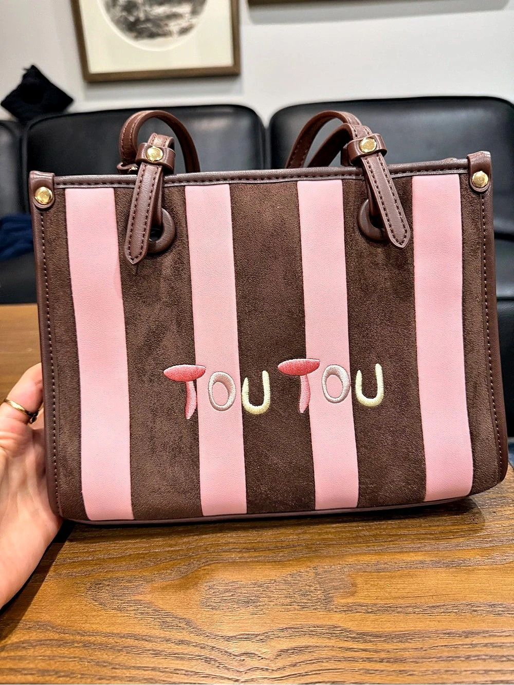 Striped Tote in Brown & Pink Like New